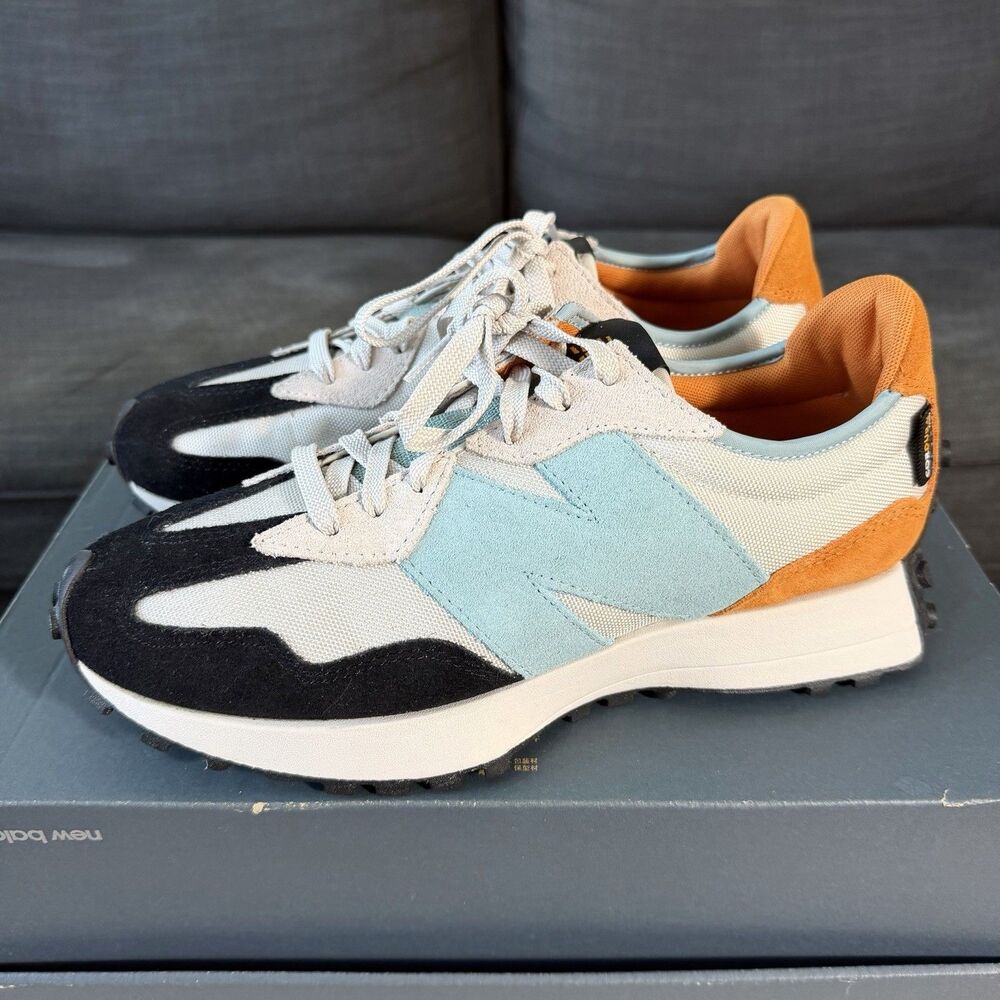 New Balance 327 'Moonbeam Madras Orange' Beige Blue Cordura Suede Men's Size 10
